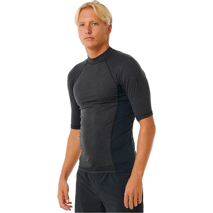 2024 Rip Curl Hombres Dawn Patrol Performance UPF Chaleco De Lycra De Manga Corta 14BMRV - Black Marled